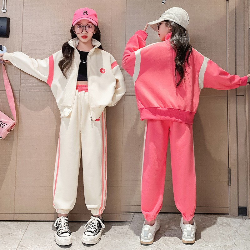 Tüdrukute puuvillased tähestikuga dressipluusid + triibulised dressipüksid, koolilaste dressid, sörkimisriided, 5–16 a.