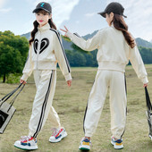 Kevad-sügis tüdrukute puuvillane triibuline tõmblukuga jakk, dressipluus + dressipüksid, koolilapsed, dressid, laste jooksukomplekt 5–14 a.