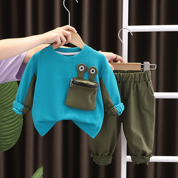 Детски есенно-пролетен комплект дрехи за момчета Ежедневна тениска с дълги ръкави и кръгло деколте + панталони от 2 части