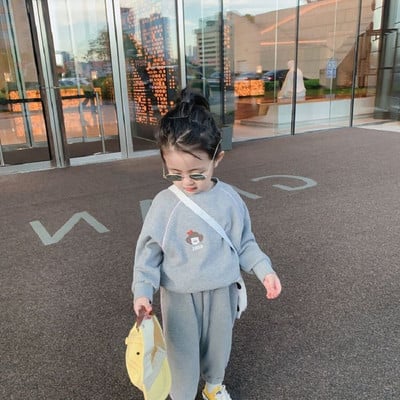 Kevad-sügis puuvillane laste dressirõivas, tüdrukute dressipluus + dressipükste komplektid, 2-osaline, varustus, sörkimiskomplekt vanuses 1-8 aastat