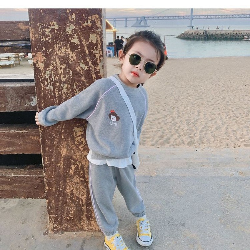 Kevad-sügis puuvillane laste dressirõivas, tüdrukute dressipluus + dressipükste komplektid, 2-osaline, varustus, sörkimiskomplekt vanuses 1-8 aastat