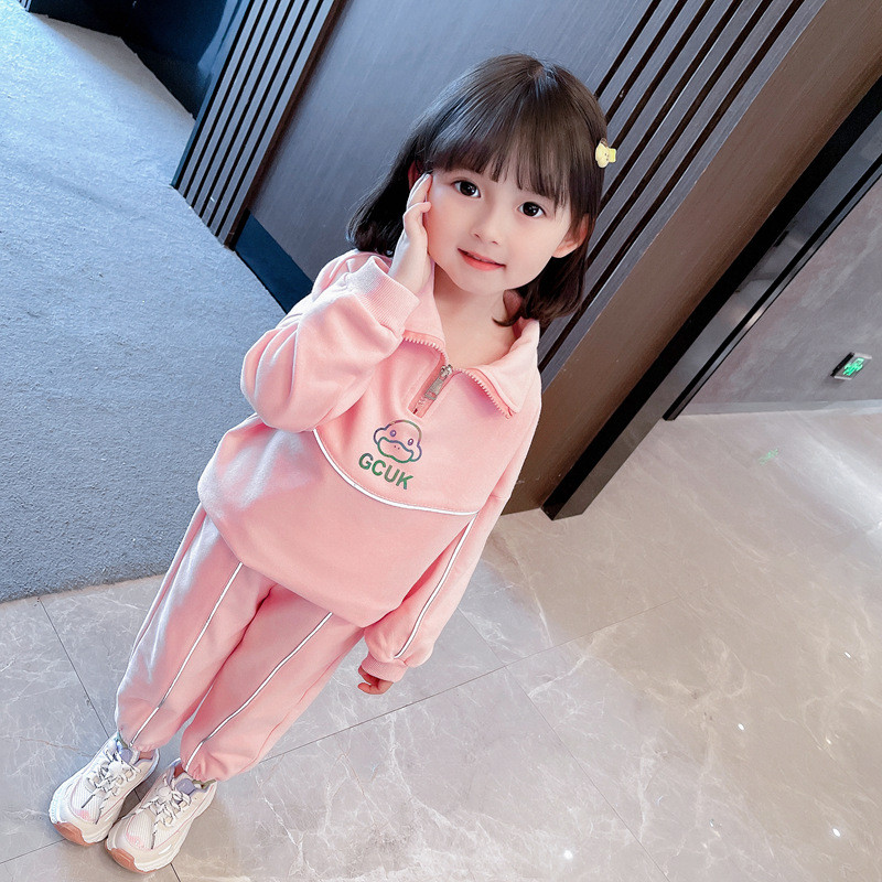 Trening pentru copii cu imprimeu desene animate Bebeluși fetițe Seturi hanorac + pantaloni Jumătate cu fermoar ținute copii Set jogger primăvară toamnă 1-9 ani
