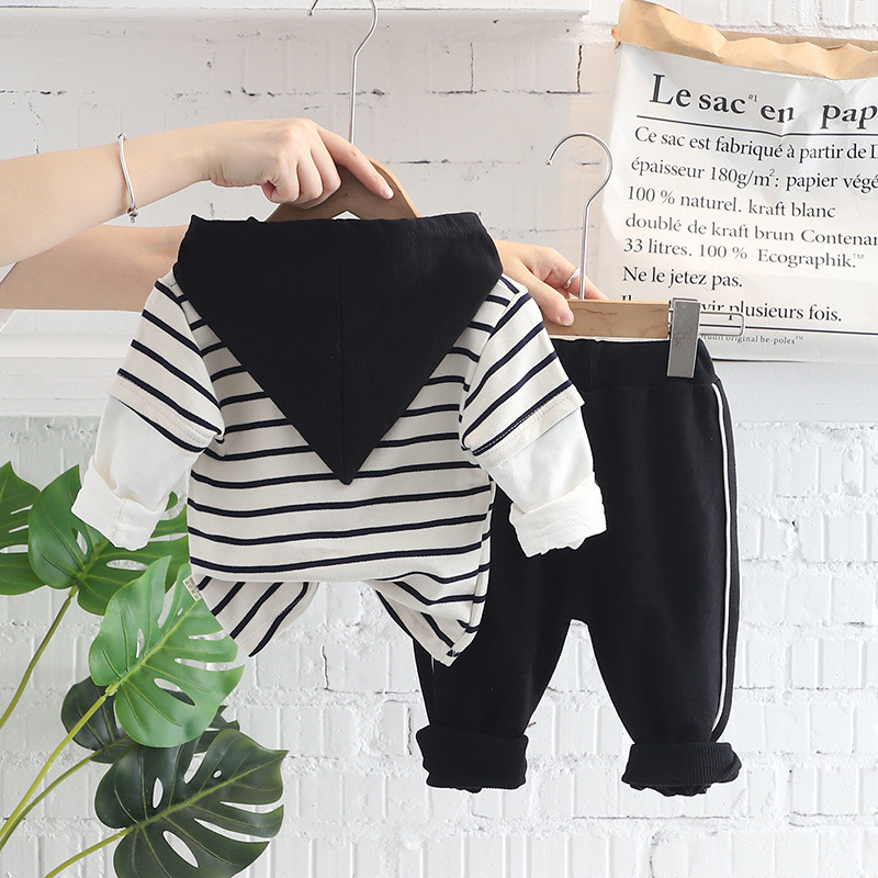 Sügispoiste rõivakomplekt Multikas triibuline pikkade varrukatega kapuutsiga T-särk + püksid 2-osaline laste spordiriiete komplekt