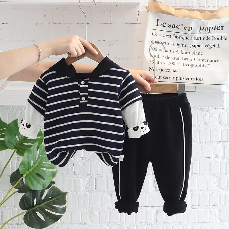 Sügispoiste rõivakomplekt Multikas triibuline pikkade varrukatega kapuutsiga T-särk + püksid 2-osaline laste spordiriiete komplekt