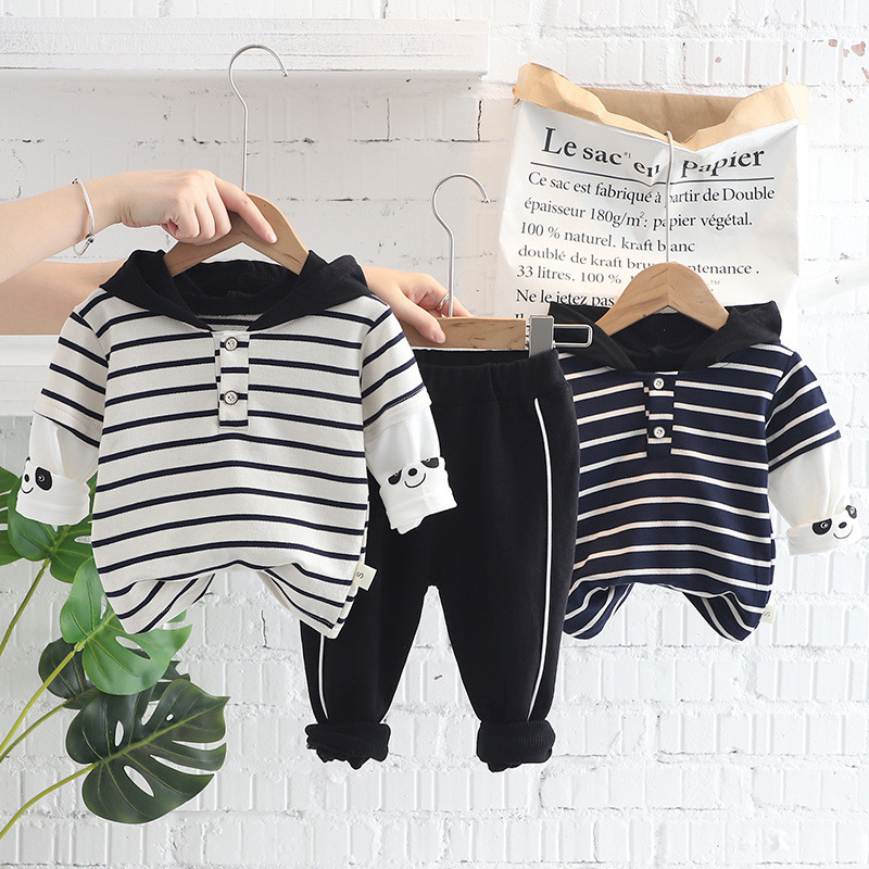 Sügispoiste rõivakomplekt Multikas triibuline pikkade varrukatega kapuutsiga T-särk + püksid 2-osaline laste spordiriiete komplekt