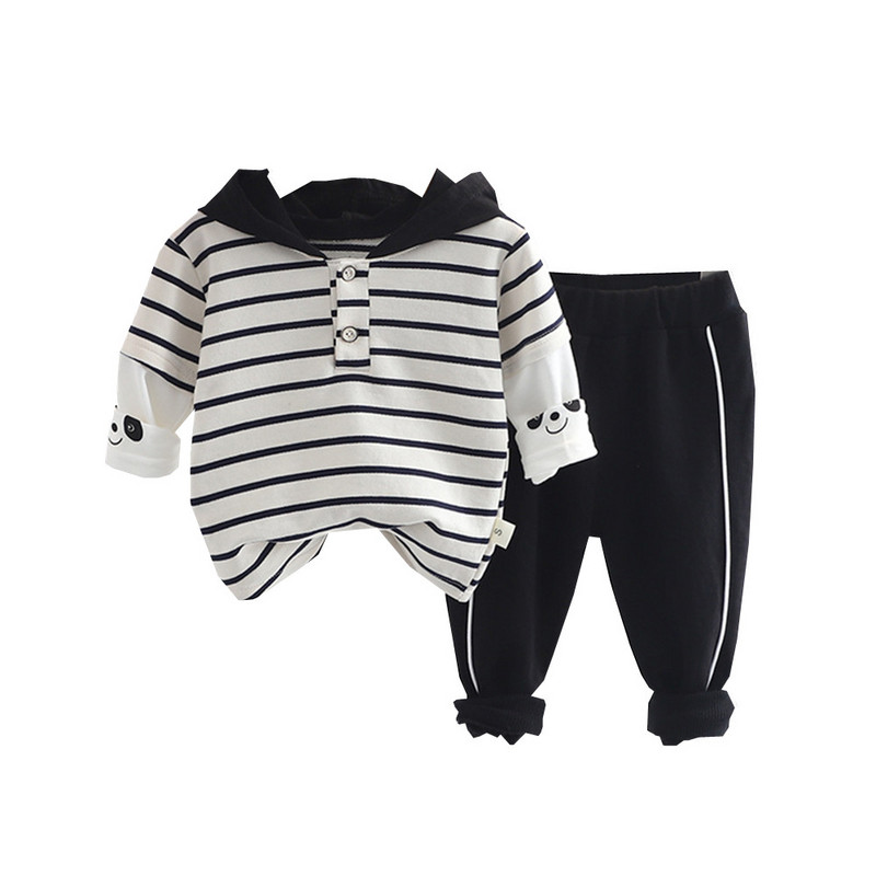 Sügispoiste rõivakomplekt Multikas triibuline pikkade varrukatega kapuutsiga T-särk + püksid 2-osaline laste spordiriiete komplekt