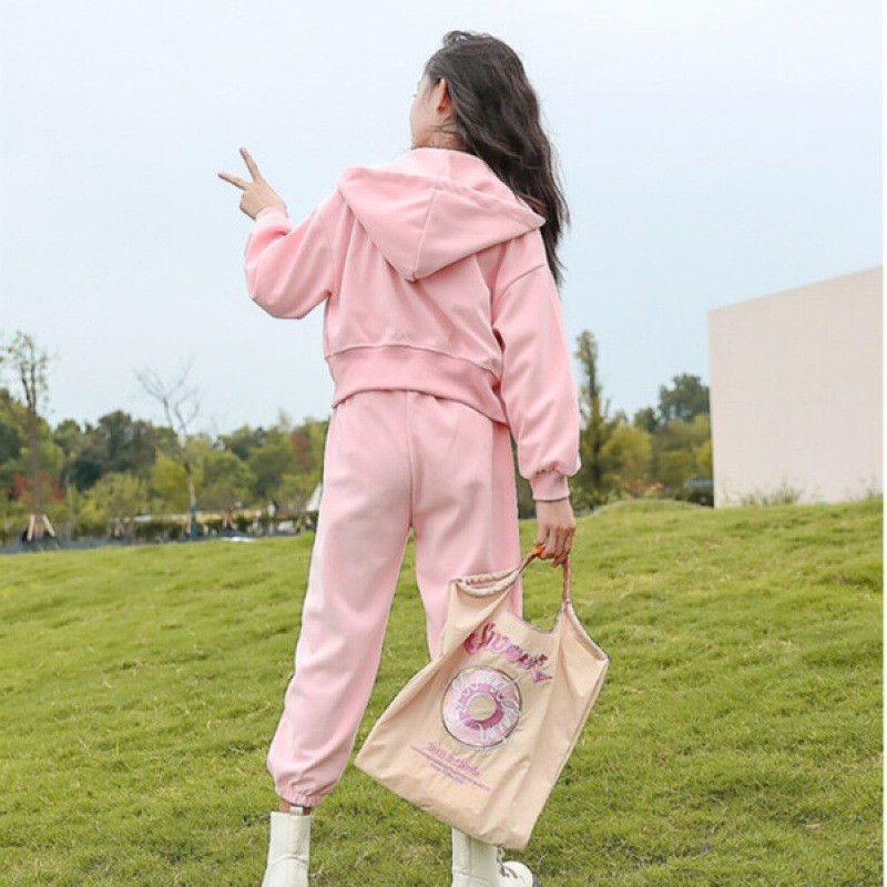 Beebi ja tüdrukute puuvillased magusad lilled Aksessuaarid Tõmblukuga jope + dressipükste komplekt Koolilapsed dressid, jooksuriietus 2–12 a.