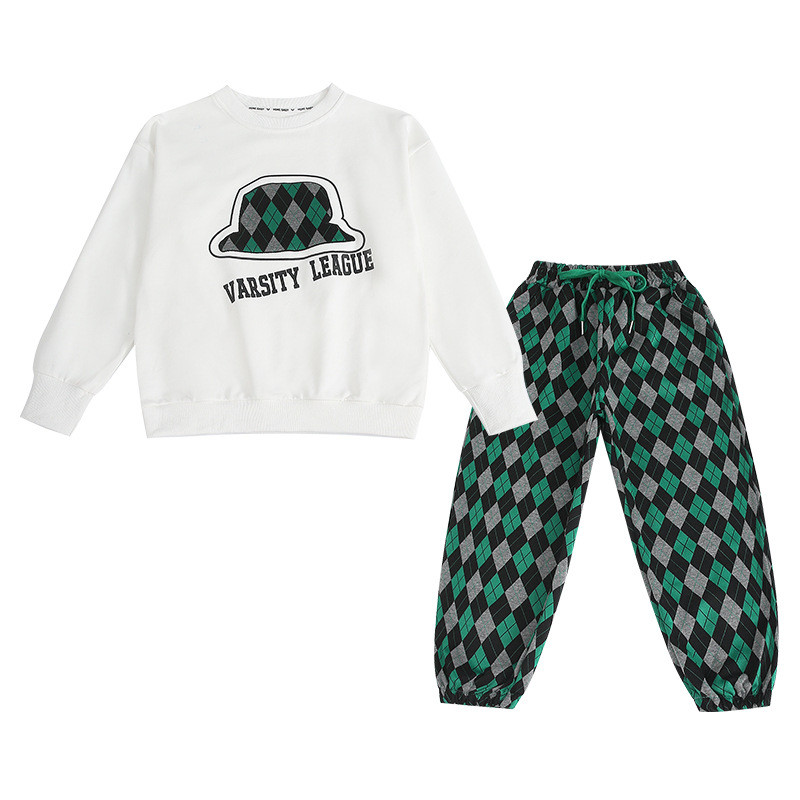 Kevad-sügis tüdrukute tähestikuga trükitud dressipluus + nööriga ruuduline dressipükste komplekt koolilastele dressid, jooksujalu 5-16 a.