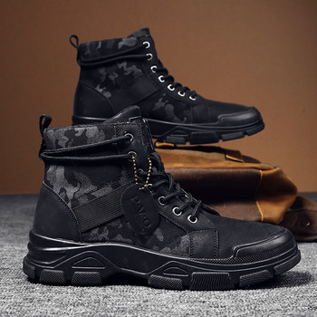 Four Seasons Нови мъжки ботуши Trend Work Clothes Thick Sole High Gang Military Boots Desert Outdoor Mountaineering Snow Shoes Flats