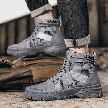 Four Seasons Нови мъжки ботуши Trend Work Clothes Thick Sole High Gang Military Boots Desert Outdoor Mountaineering Snow Shoes Flats