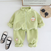 Őszi téli új fiúk hosszú ujjú meleg szett gyerekkabát + nadrág 2 darabos ruhák 1-5 éves korig