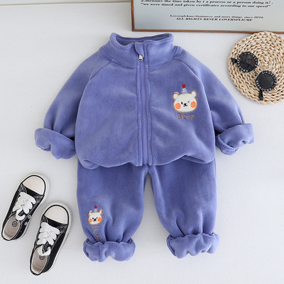 Őszi téli új fiúk hosszú ujjú meleg szett gyerekkabát + nadrág 2 darabos ruhák 1-5 éves korig