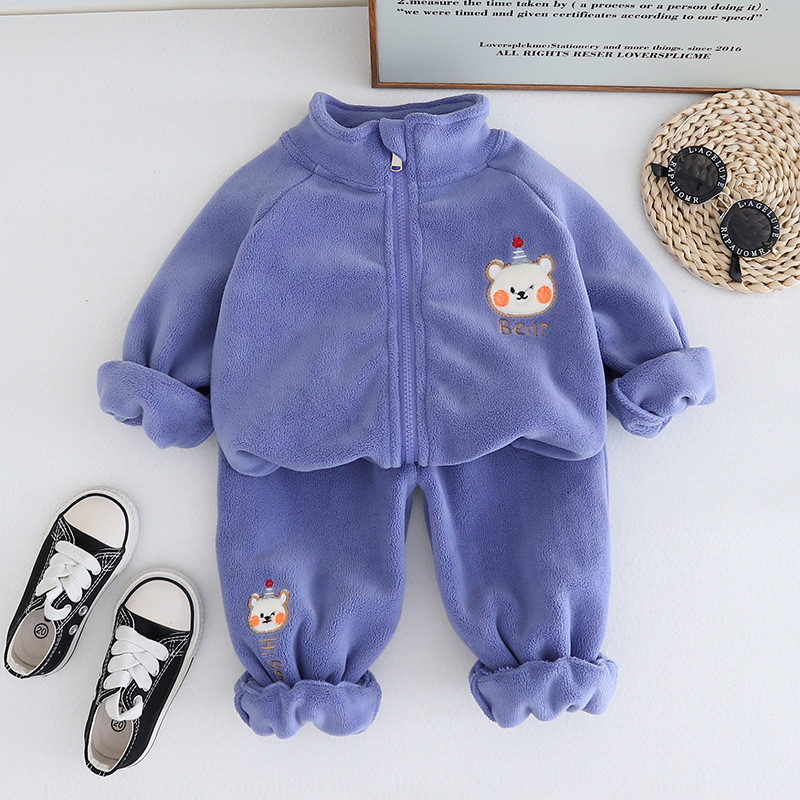 Őszi téli új fiúk hosszú ujjú meleg szett gyerekkabát + nadrág 2 darabos ruhák 1-5 éves korig