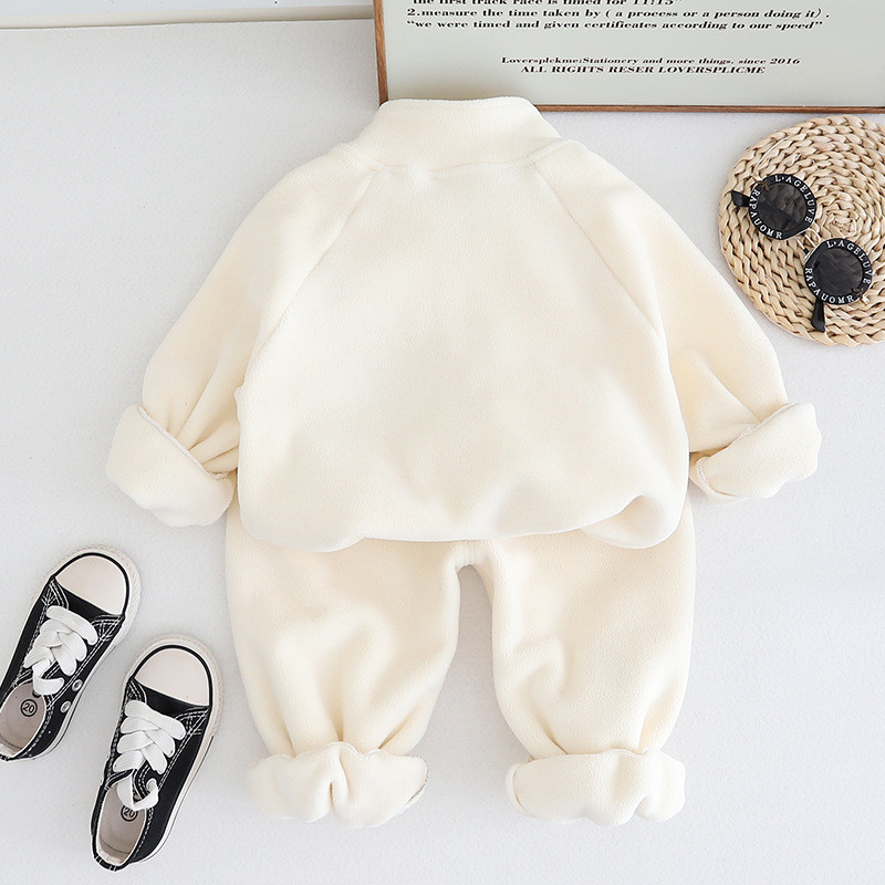 Őszi téli új fiúk hosszú ujjú meleg szett gyerekkabát + nadrág 2 darabos ruhák 1-5 éves korig