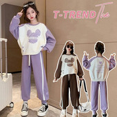 Tüdrukute puuvillane kontrastne triibuline multikas kampsun + nööriga dressipükste komplektid koolilastele spordidressid 7–16-aastastele lastele