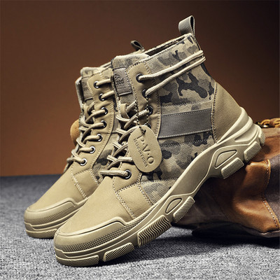 Zapatillas Hombre Cizme militare pentru bărbați, toamnă, înalt, camuflaj, deșert, ocazional, cizme pentru bărbați, pantofi de lucru, respirabili, anti-alunecare