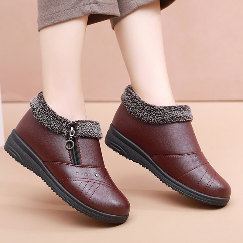 Naiste vabaaja lumesaapad 2023. aasta karusnahast, libisemiskindlast plüüsist lukuga talvesaapad Naiste poolsaapad, soojad poolsaapad, lamedad kingadega