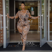 Ținute sexy marimi mari Îmbrăcăminte pentru femei Body cu mânecă lungă și pantaloni Imbracaminte de club din plasă transparentă Petrecere Două poze 3xl 4xl 5xl 6xl