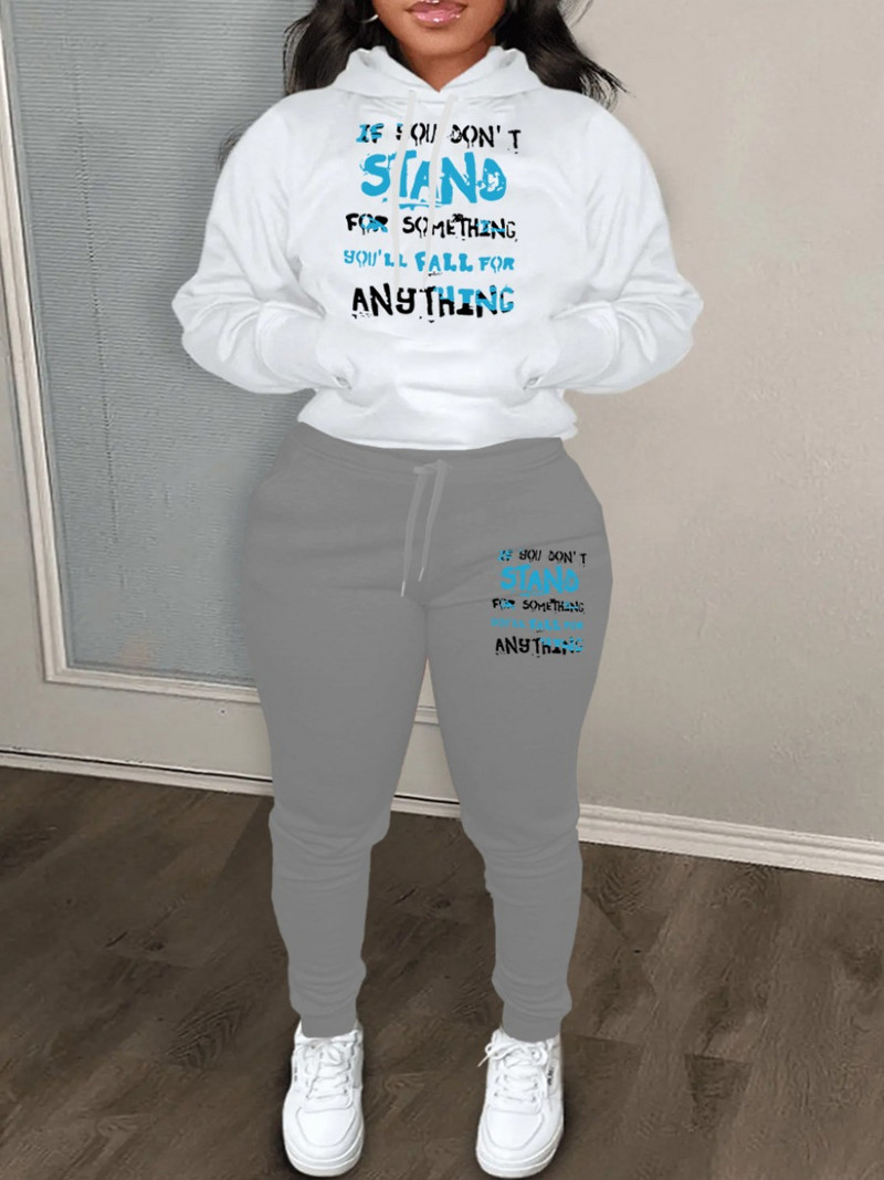 Dámska tepláková súprava LW Plus Size Oversized Suit Letter Print Tepláková súprava s kapucňou, dvojdielne sady