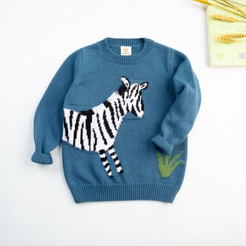 27kids Бебешки плетени пуловери за малки деца Зимни дрехи Детски пуловери Пуловери с шарка на зебра Палто 2-7 години