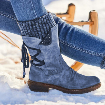 Дамски ботуши 2023 г. Нови зимни ботуши до средата на прасеца Flock Зимни обувки Дамски модни ботуши за сняг с цип Обувки Високи до бедрото Велур Топли Botas