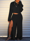 LW suures suuruses naiste 2-osaline komplekt, ühe õlaga kõrge lõhestatud laia säärega pükste komplekt Elegantne dressipluus Crop Top + säärepüksid vabaaja spordidressi