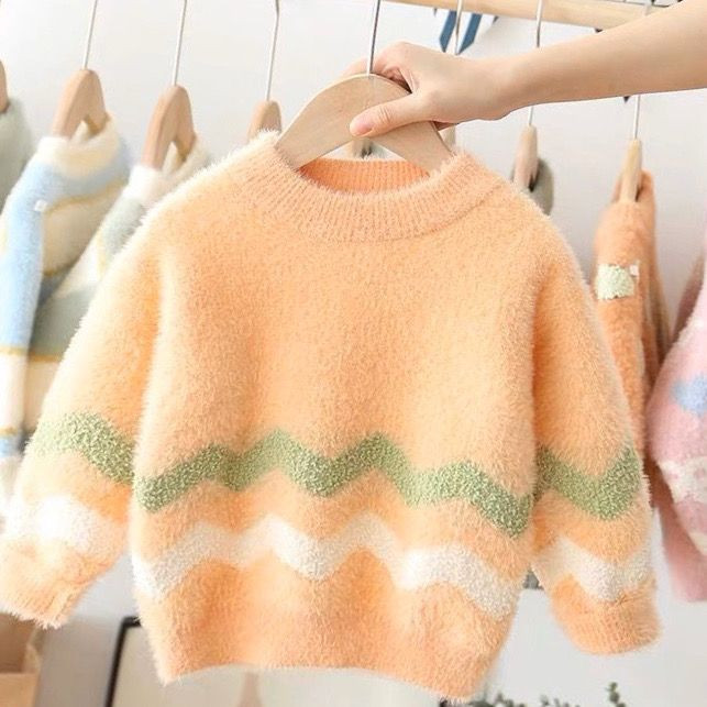 Pulovere tricotate în dungi pentru copii coreeni de iarnă pentru copii pentru copii fete top largi cu mânecă lungă primăvară toamnă topuri noi