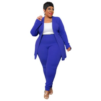 WSFEC L-4XL 2022 Plus Size Γυναικεία Ρούχα Σετ δύο τεμαχίων Μασίφ μακρυμάνικο επαγγελματικό παλτό και κοστούμια παντελόνι Χειμερινά φθινοπωρινά ρούχα