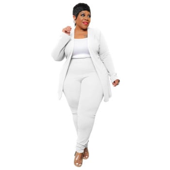 WSFEC L-4XL 2022 Plus Size Γυναικεία Ρούχα Σετ δύο τεμαχίων Μασίφ μακρυμάνικο επαγγελματικό παλτό και κοστούμια παντελόνι Χειμερινά φθινοπωρινά ρούχα