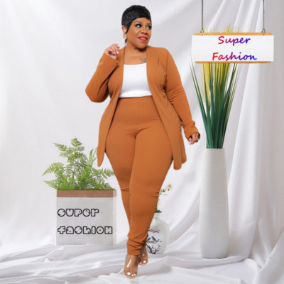 WSFEC L-4XL 2022 Plus Size Γυναικεία Ρούχα Σετ δύο τεμαχίων Μασίφ μακρυμάνικο επαγγελματικό παλτό και κοστούμια παντελόνι Χειμερινά φθινοπωρινά ρούχα