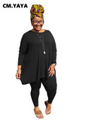 CM.YAYA Streetwear Plus Size L-5XL melegítő ruha női szett póló felső leggings nadrág szett Aktív tréningruha kétrészes fitneszruha szett