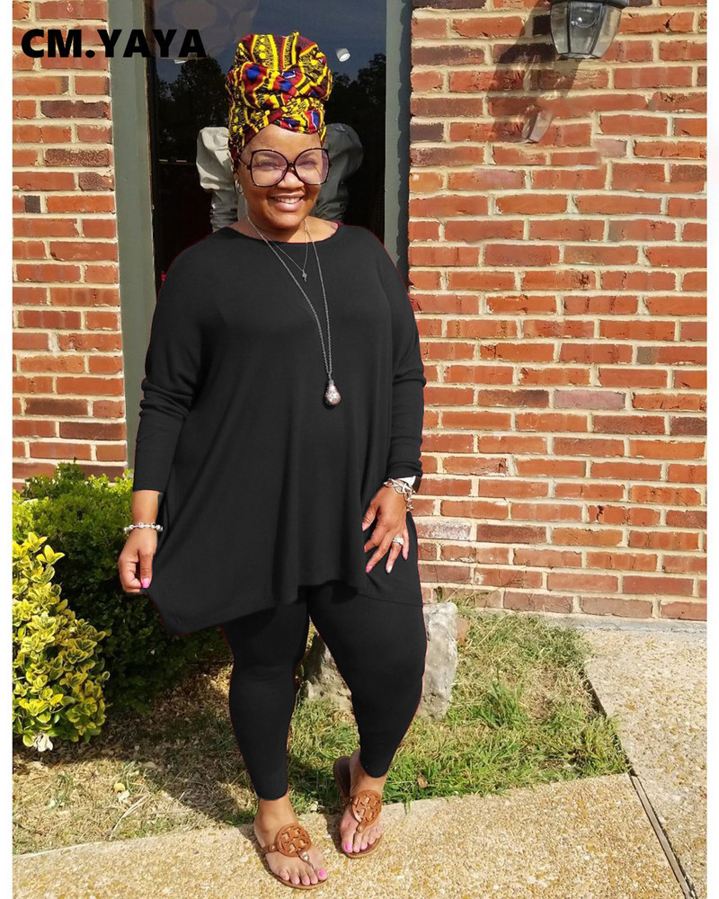 CM.YAYA Streetwear Plus Size L-5XL melegítő ruha női szett póló felső leggings nadrág szett Aktív tréningruha kétrészes fitneszruha szett