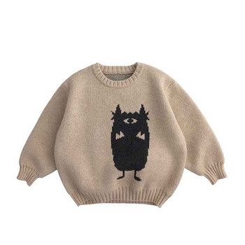 deer jonmi Нови есенни зимни детски плетени пуловери Пуловери Горнища с анимационни шарки Корейски стил за малки деца Детски ежедневен пуловер