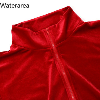 Waterarea Plus Size Velvet Γυναικείο Σετ Αθλητικά Μόδα Φούτερ με φερμουάρ με κοστούμι παντελονιού Sporty Stripe Σετ δύο τεμαχίων