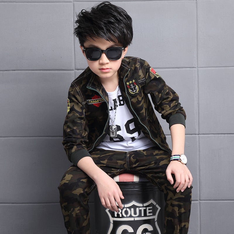 Poiste rõivakomplekt, laste spordidress Kevad- ja sügisene kamuflaaž, pikkade varrukatega + pükste ülikond sõjaväe vormiriietus poiste riided