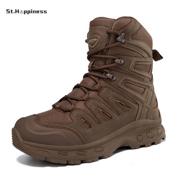 New Men Military Tactical Boots Χειμερινά Παπούτσια Αδιάβροχα Δερμάτινα Army Boots Desert Safty Work Shoes Combat Μποτάκια μεγάλου μεγέθους