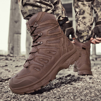 Нови мъжки военни тактически ботуши, зимни обувки, водоустойчиви кожени армейски ботуши, пустинни работни обувки, бойни ботуши, голям размер