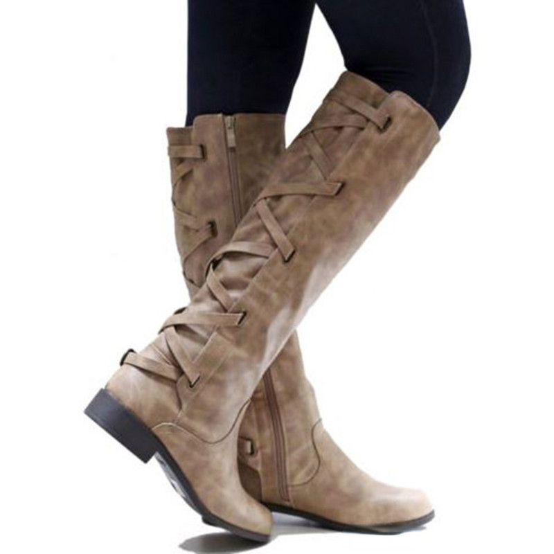 Naiste põlvsaapad Paksud kontsad Tõmblukuga Paelad Naiste Pandlaga kingad Naine Moodsaapad Punk Naiste platvormsaapad Sügis Talv 43