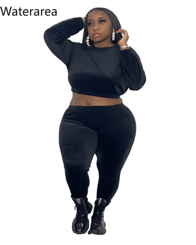 Waterarea Plus Size vabaaja soliidsed naiste komplektid Seksikad O-kaelusega pikkade varrukatega lühikesed top & pencli püksid 2 tk ülikond OL Velvet spordidress