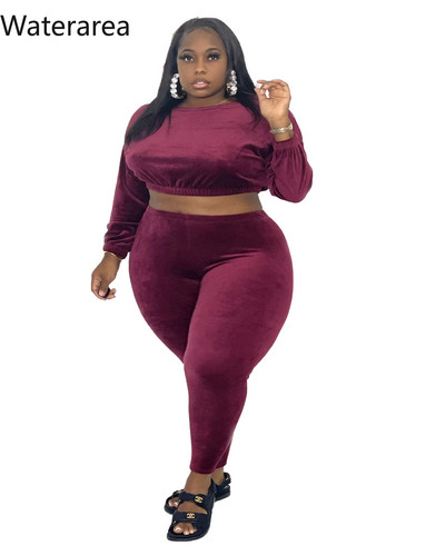 Waterarea Plus Size vabaaja soliidsed naiste komplektid Seksikad O-kaelusega pikkade varrukatega lühikesed top & pencli püksid 2 tk ülikond OL Velvet spordidress