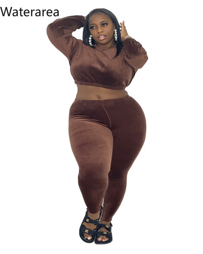 Waterarea Plus Size vabaaja soliidsed naiste komplektid Seksikad O-kaelusega pikkade varrukatega lühikesed top & pencli püksid 2 tk ülikond OL Velvet spordidress