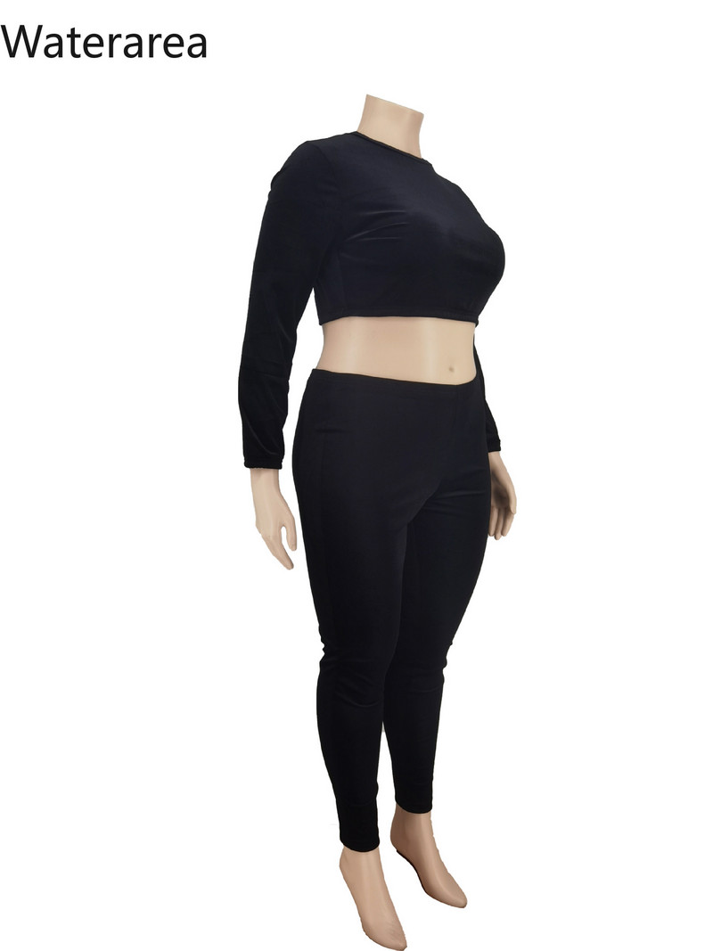 Waterarea Plus Size vabaaja soliidsed naiste komplektid Seksikad O-kaelusega pikkade varrukatega lühikesed top & pencli püksid 2 tk ülikond OL Velvet spordidress