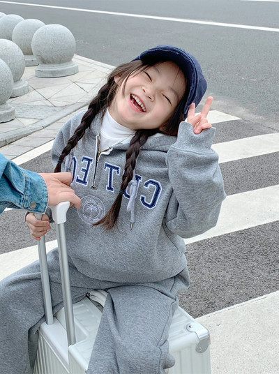 Talvised tüdrukud, hall tähestik, pooltõmblukuga fliisist kapuuts + dressipüksid, laste dressirõivad, sörkimiskomplektid vanuses 2–8 aastat