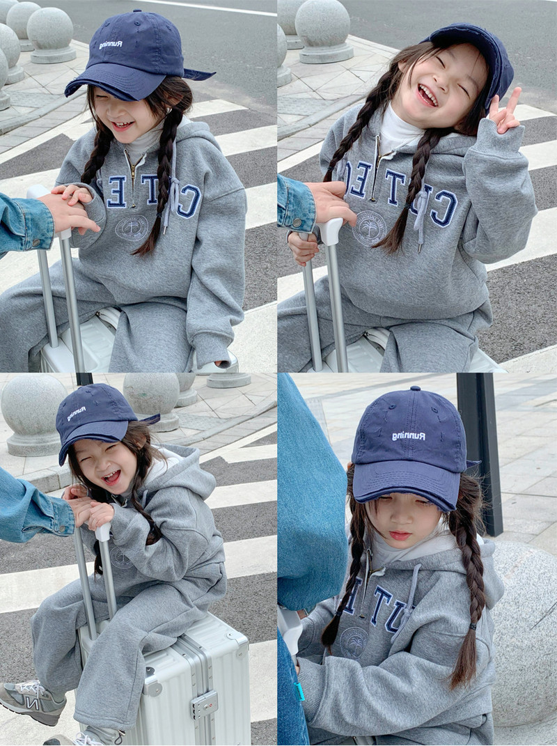 Talvised tüdrukud, hall tähestik, pooltõmblukuga fliisist kapuuts + dressipüksid, laste dressirõivad, sörkimiskomplektid vanuses 2–8 aastat