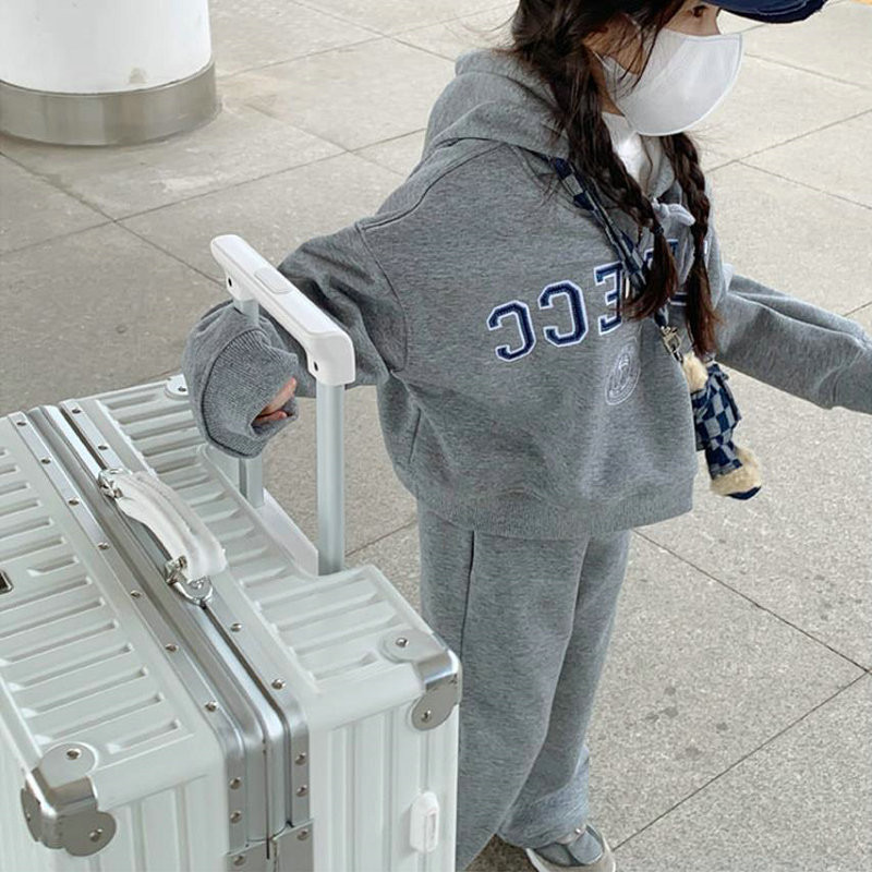 Talvised tüdrukud, hall tähestik, pooltõmblukuga fliisist kapuuts + dressipüksid, laste dressirõivad, sörkimiskomplektid vanuses 2–8 aastat