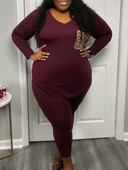 LW Plus Size Două piese Set Buzunar Design Model Leopard Print Skinny Două Piese Set Pantaloni Toamnă Iarnă Casual 2pcs Trening