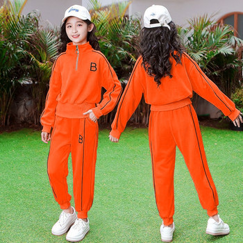Ανοιξιάτικο Φθινόπωρο για κορίτσια Αλφάβητο Φούτερ με μισό φερμουάρ Μπουφάν + Φούτερ σχολική παιδική φόρμα Παιδική φόρμα jogger σετ προπόνησης 5-16 ετών