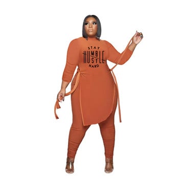 Plus Size 5xl Fashion Plus 4xl 2 τεμαχίων Σετ Γυναικείο o λαιμό μακρυμάνικο μπλουζάκι Top μακρύ παντελόνι Σετ 4xl 5xl Plus Se 3xl 4xl 5xl 6xl