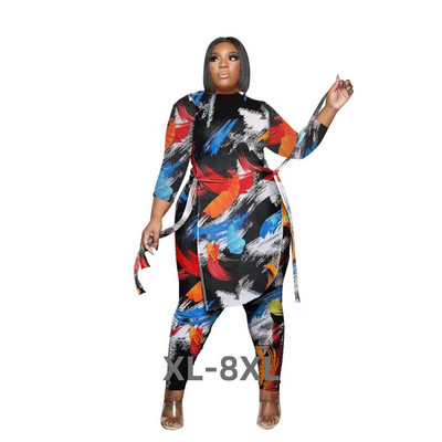 Didelio dydžio 5xl Fashion Plus 4xl 2 dalių komplektas Moteris arba kaklo ilgomis rankovėmis marškinėliai Viršutinė ilgų kelnių rinkinys 4xl 5xl Plus Se 3xl 4xl 5xl 6xl