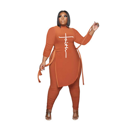 Didelio dydžio 5xl Fashion Plus 4xl 2 dalių komplektas Moteris arba kaklo ilgomis rankovėmis marškinėliai Viršutinė ilgų kelnių rinkinys 4xl 5xl Plus Se 3xl 4xl 5xl 6xl